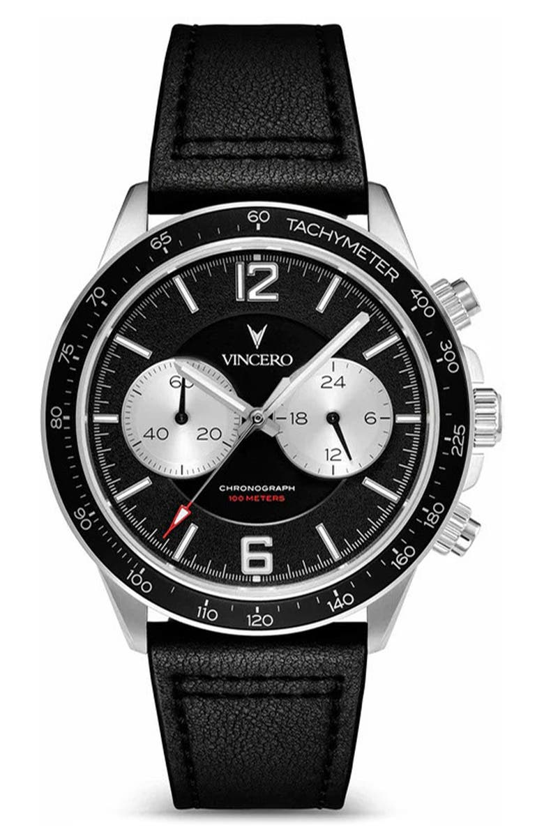 Vincero The Apex Chronograph Leather Strap Watch, 42mm, Main, color, Reverse Panda