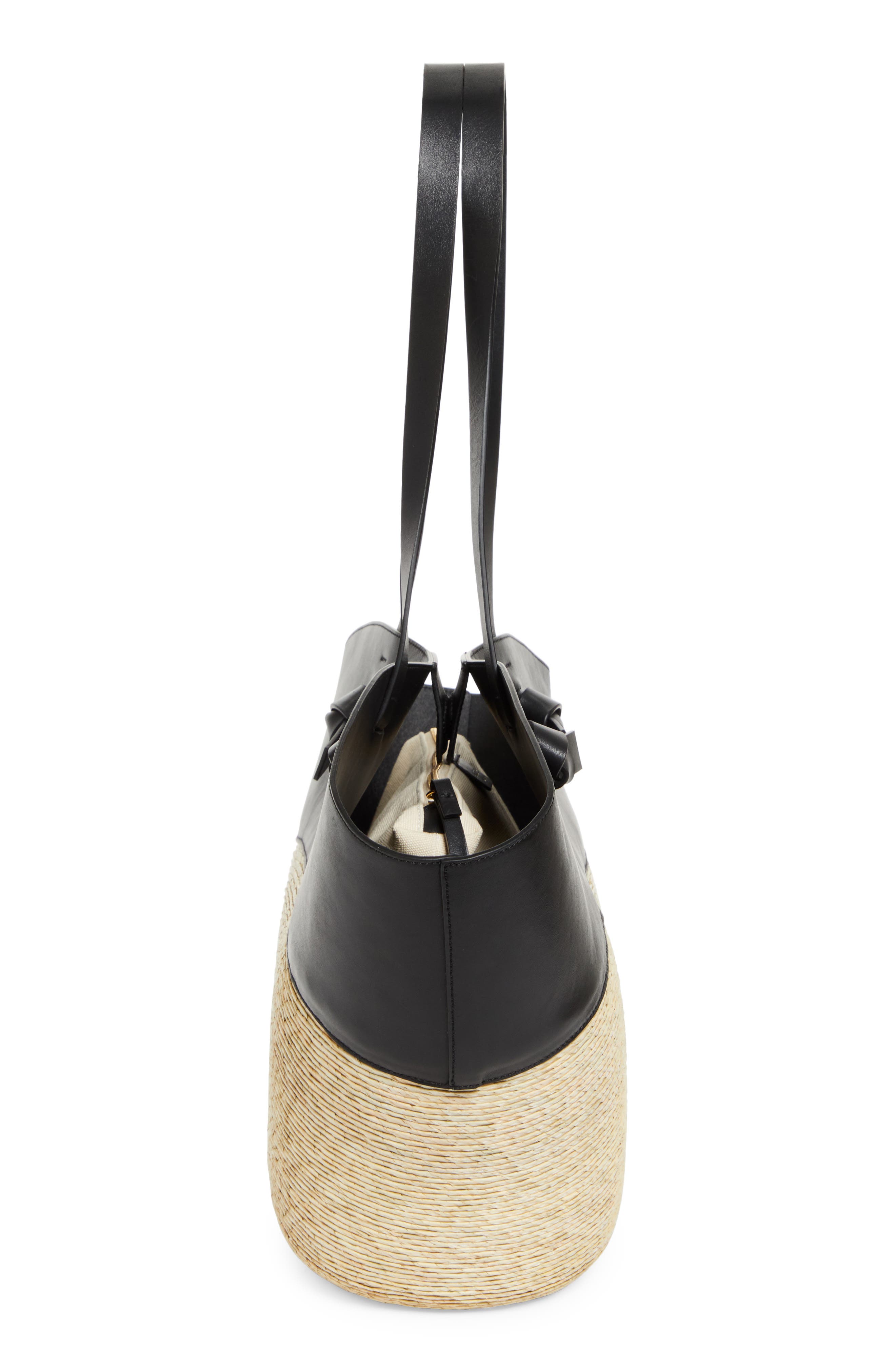 Altuzarra Large Knot Straw & Leather Tote, Alternate, color, Black