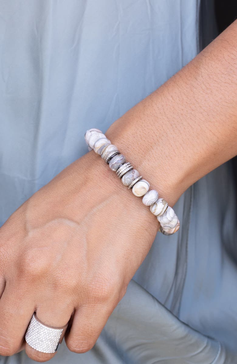 Sheryl Lowe Cream Agate 10MM Bead Bracelet With 5 Diamond Rondelles, Alternate, color, 