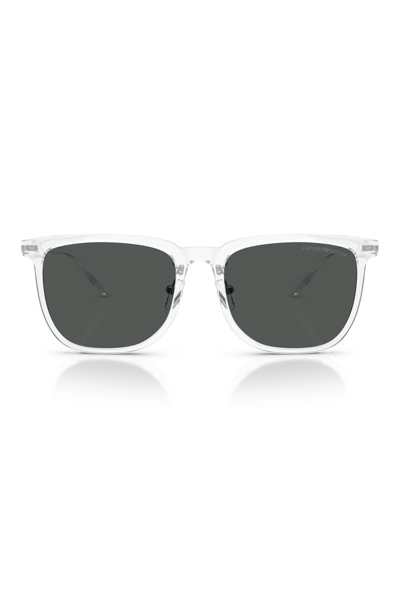56mm Low Bridge Square Sunglasses, Main, color, SHINY CRYSTAL / DARK GREY