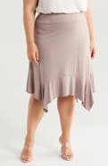 24seven Comfort Apparel Handkerchief Hem Jersey Midi Skirt