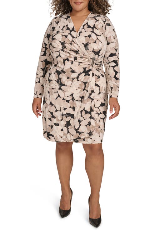 Floral Long Sleeve Sheath Dress (Plus)