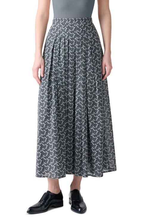 Mini Anemone Pleated Cotton Voile Maxi Skirt