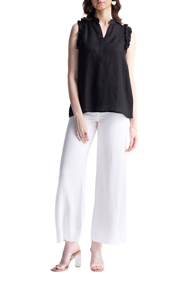 Sleeveless Hemp Top with Ruffles, Main, color, Black