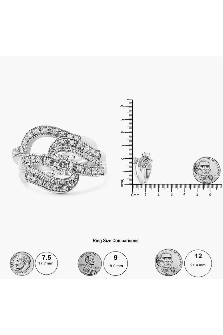 Silver 1/3 Cttw Diamond Crisscross Engagement Ring Bridal Set, Alternate, color, White