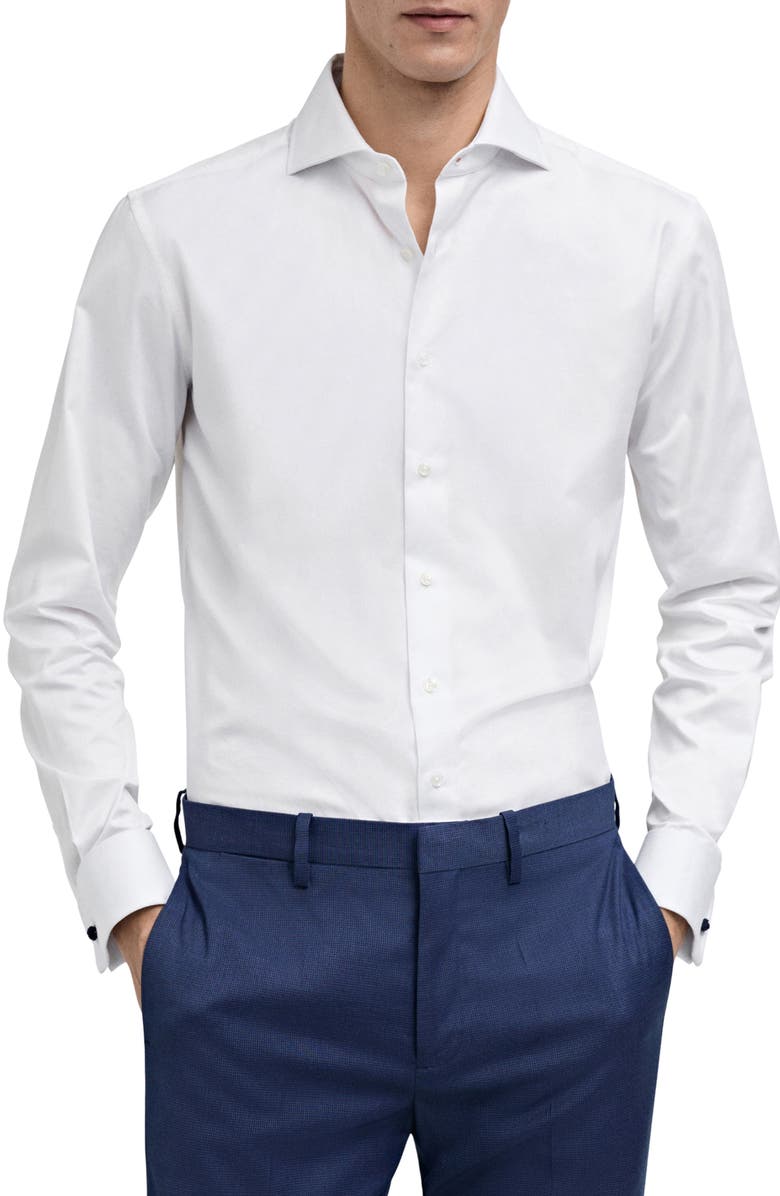 MANGO Slim Fit Poplin Button-Up Shirt, Main, color, White
