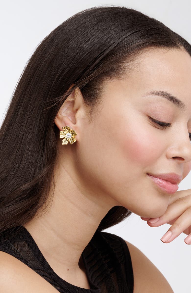 Ted Baker Petulia Flower Statement Stud Earrings, Alternate, color, Gold Tone / Clear Crystal