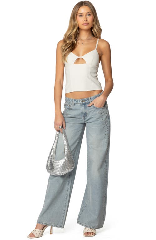 Edikted Everly Studded Low Rise Light Rinse Wash Jeans In Blue