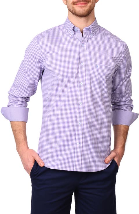 Gingham Stretch Cotton Button-Up Shirt