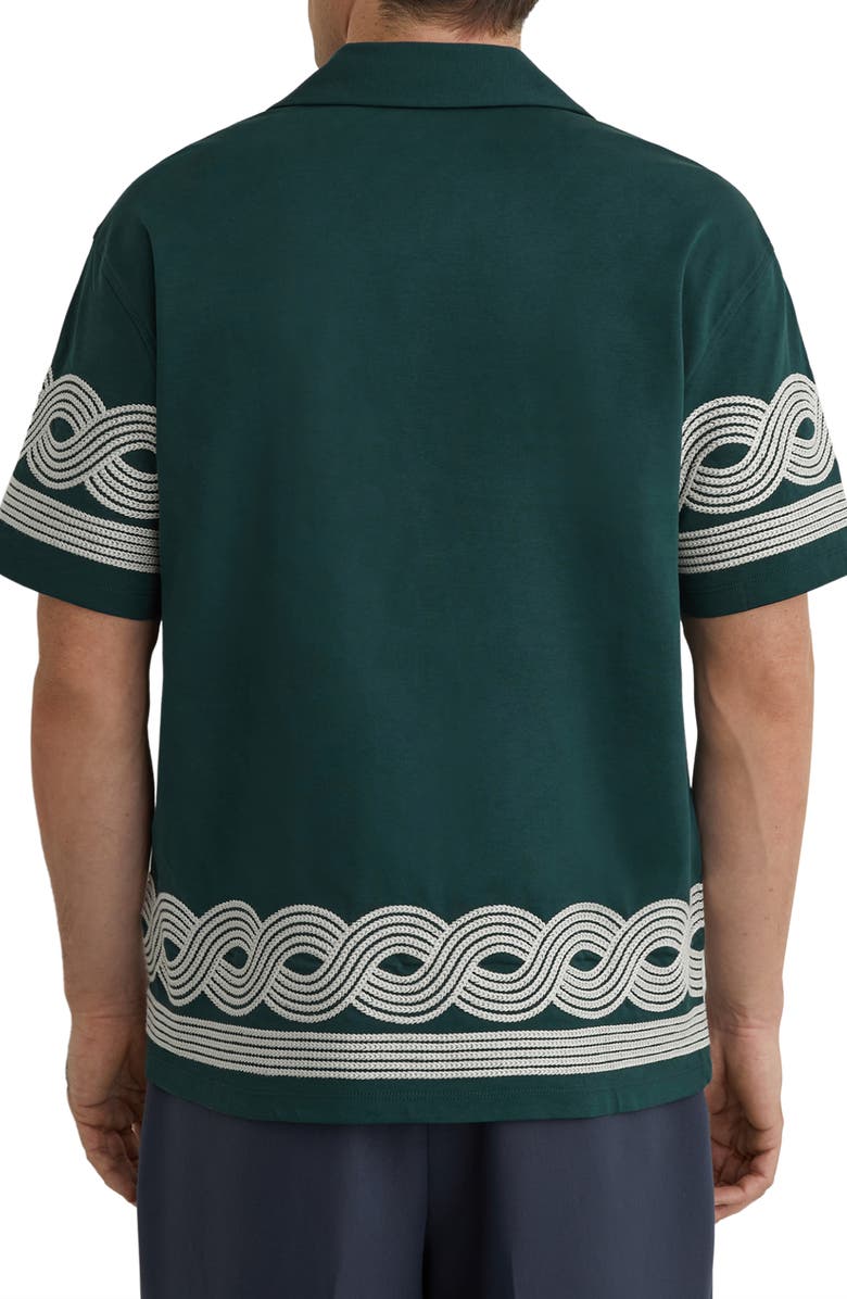 Reiss Arden Embroidered Cotton Blend Camp Shirt, Alternate, color, Soft Sage Green