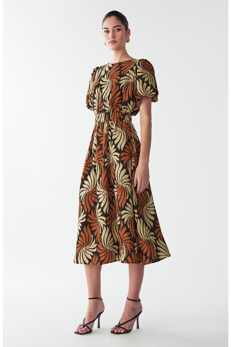 Pen Midi Dress, Alternate, color, Golden Leaf