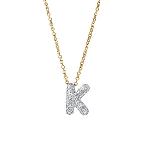 Small Bubble Initial Letter 14K Yellow Gold Diamond Pendant Necklace