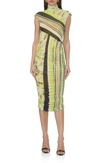 Afrm Tabi Mixed Print Open Back Mesh Dress