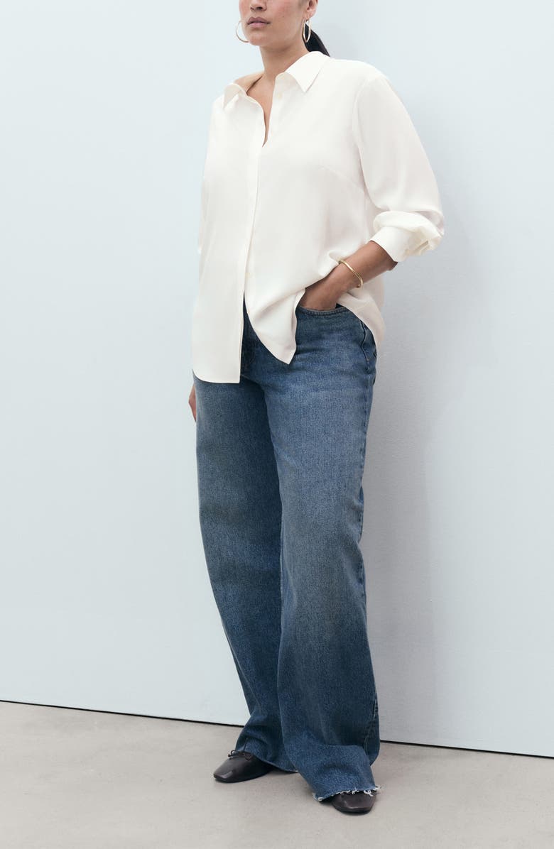 MANGO Print Button-Up Shirt, Alternate, color, Off White