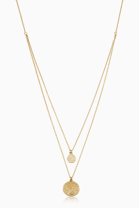 14K Yellow Gold Greek Medallion Layered Necklace