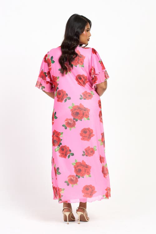 Fashion-szn Curve Flutter Sleeve Tie Front Midi Dress In Pink