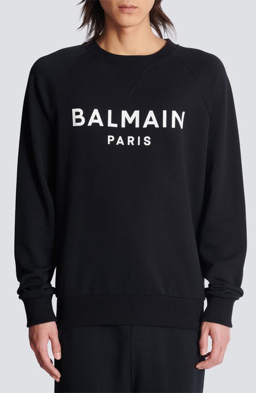 Balmain Logo Printed Cotton Sweatshirt In Eab Black/white