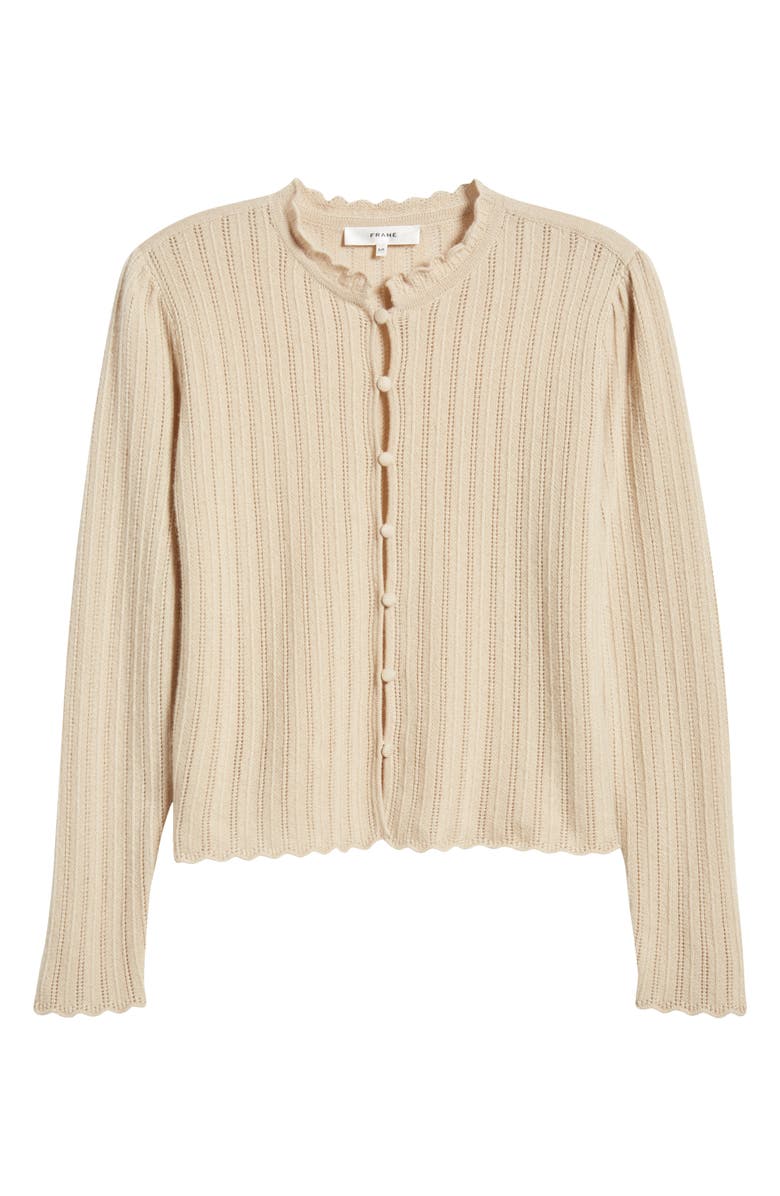 FRAME Ruffle Neck Pointelle Cashmere Cardigan, Alternate, color, Taupe