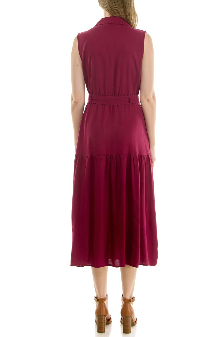 Sleeveless Belted Shirtdress, Alternate, color, BURGUNDY