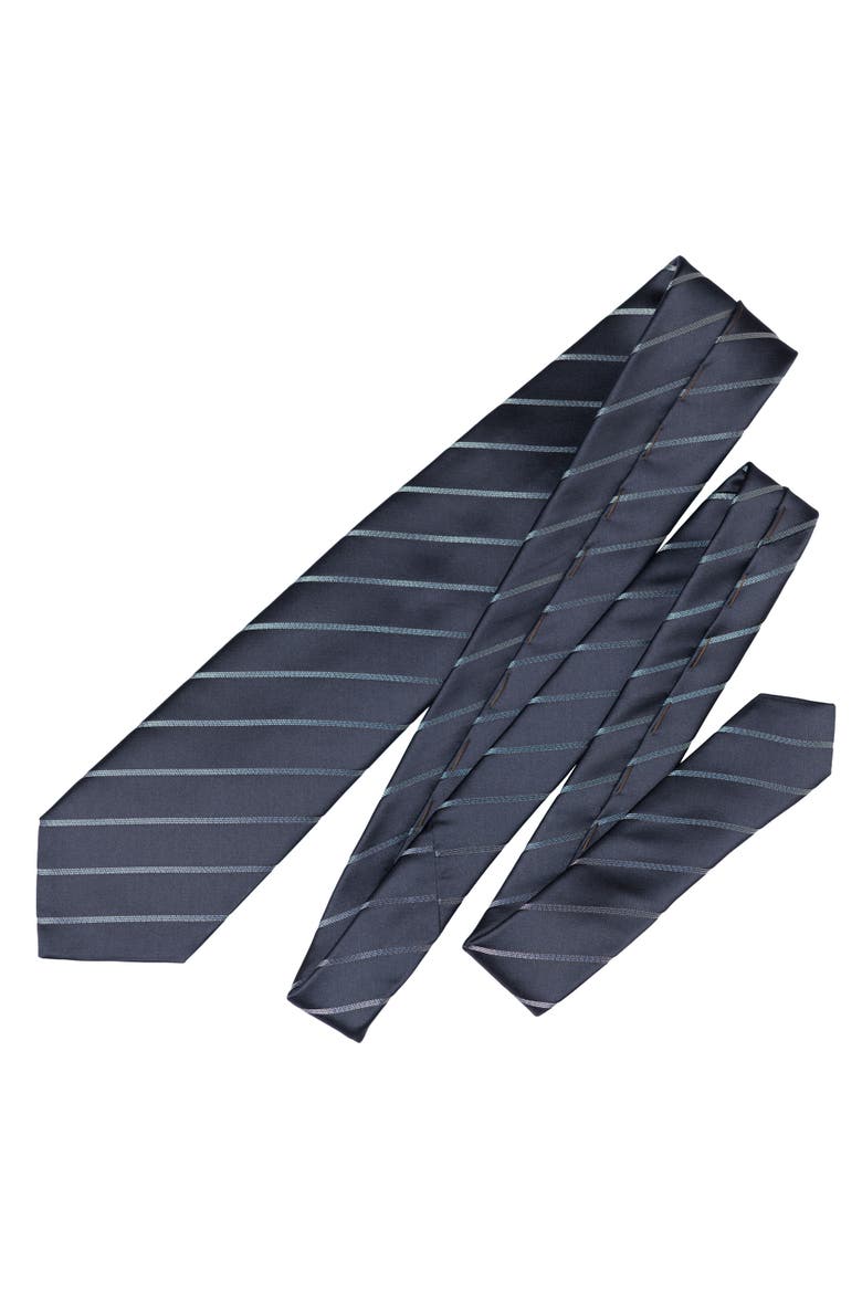Esino - Silk Jacquard Tie for Men, Alternate, color, Midnight Blue and Silver
