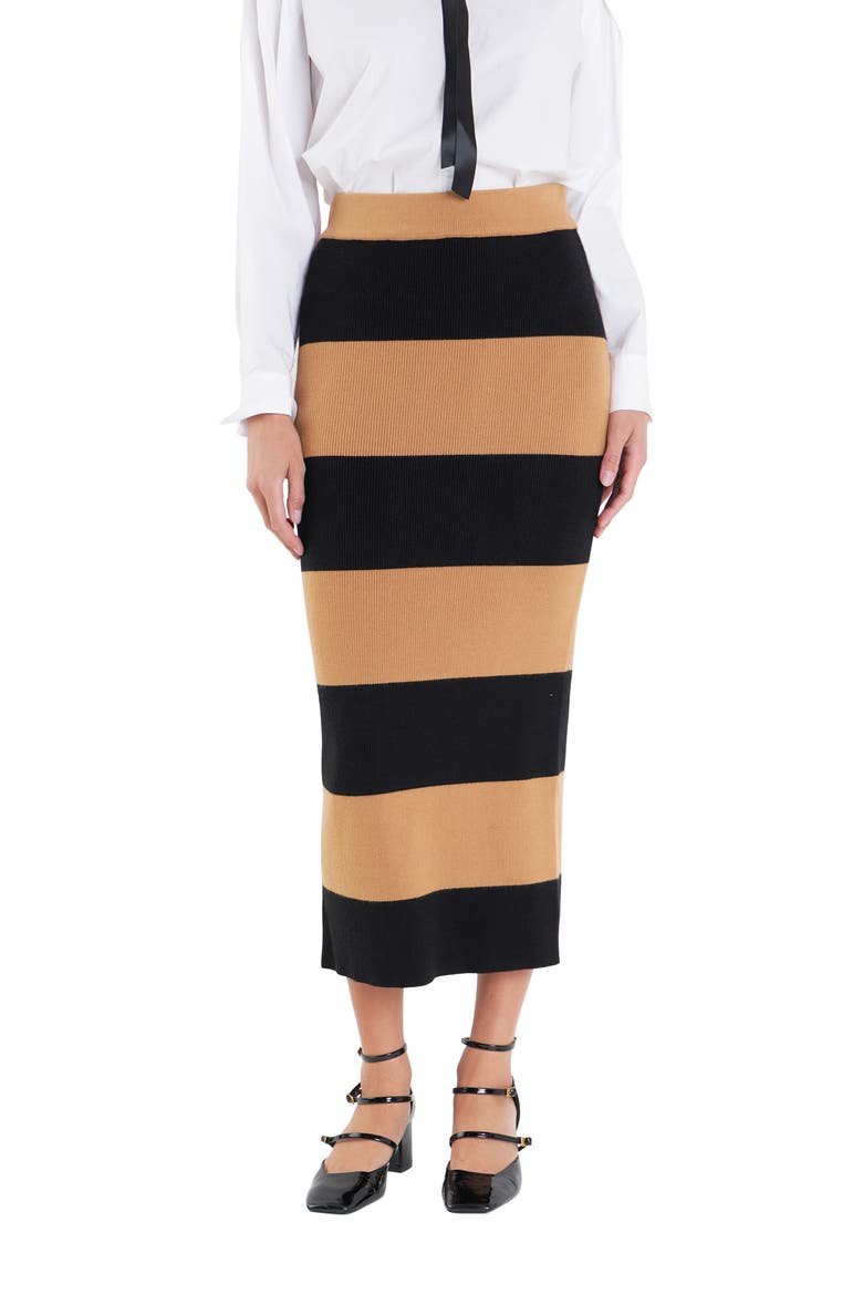 Stripe Knit Skirt, Main, color, CAMEL/ BLACK