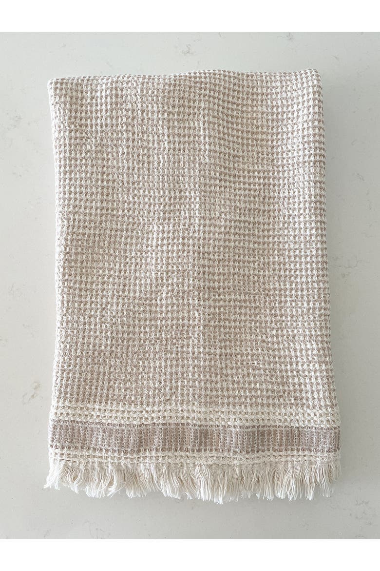 Waffle Striped Turkish Cotton Bath Towel, Main, color, Warm Beige