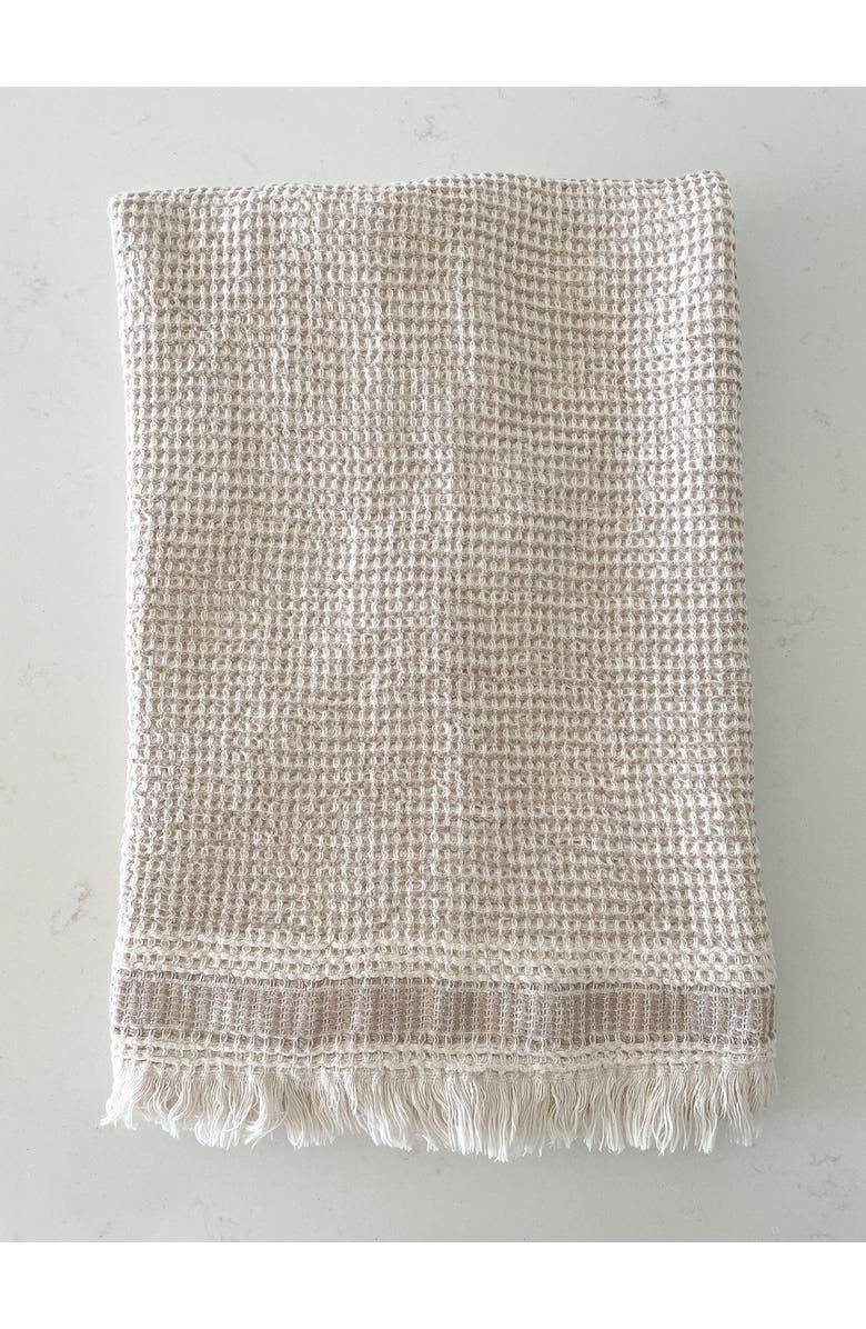 Anaya Waffle Striped Turkish Cotton Bath Towel, Main, color, Warm Beige