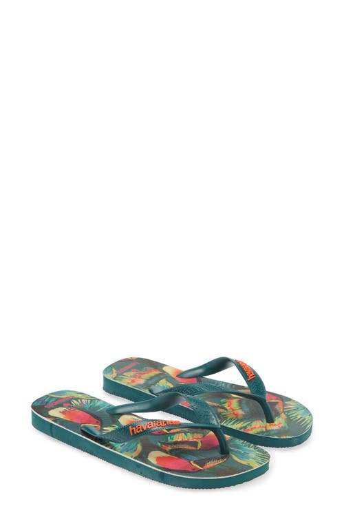 Havaianas X Farm Rio Parrot Floral Flip Flop In Pantanal Green