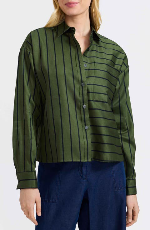Marina Stripe Cotton Button-Up Shirt