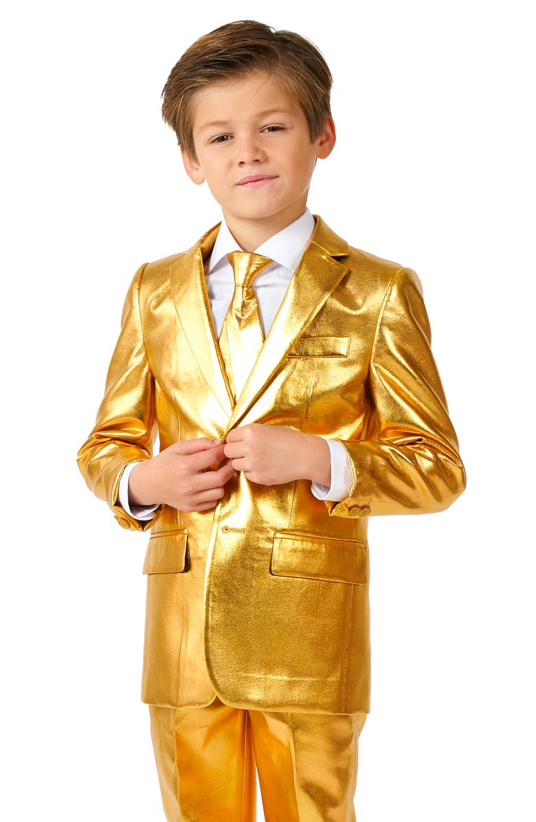 OppoSuits Kids' Groovy Golden Metallic Two-Piece Suit & Tie, Alternate, color, Gold