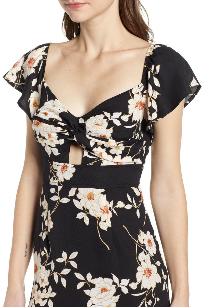 Twist Front Maxi Dress, Alternate, color, BLACK IVORY FLORAL