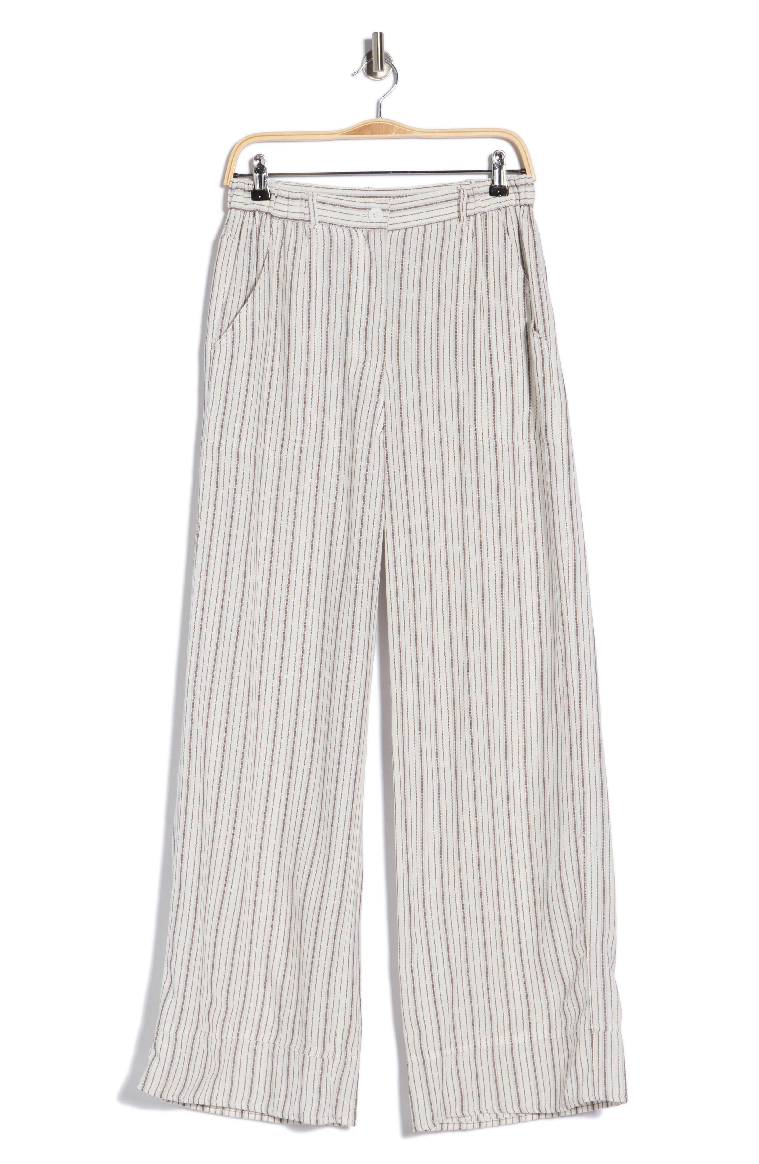 MAX STUDIO Stripe High Waist Wide Leg Linen Blend Pants
