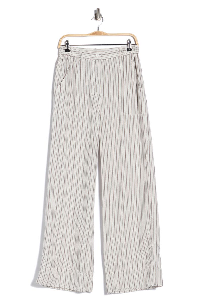 MAX STUDIO Stripe High Waist Wide Leg Linen Blend Pants, Alternate, color, White / Acorn Shoreline Stripe