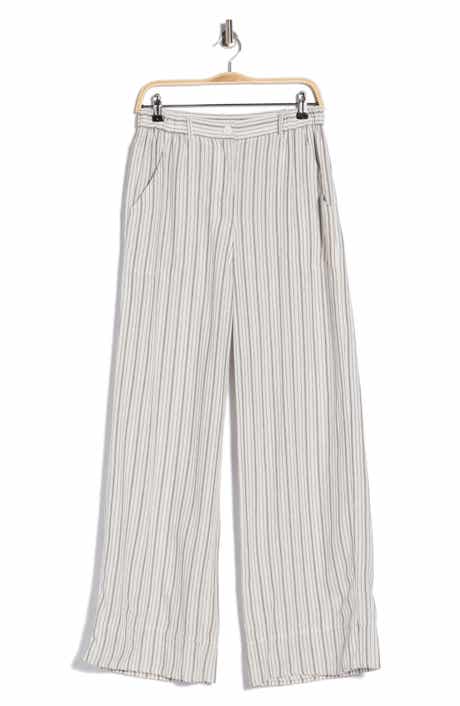 MAX STUDIO Stripe High Waist Wide Leg Linen Blend Pants