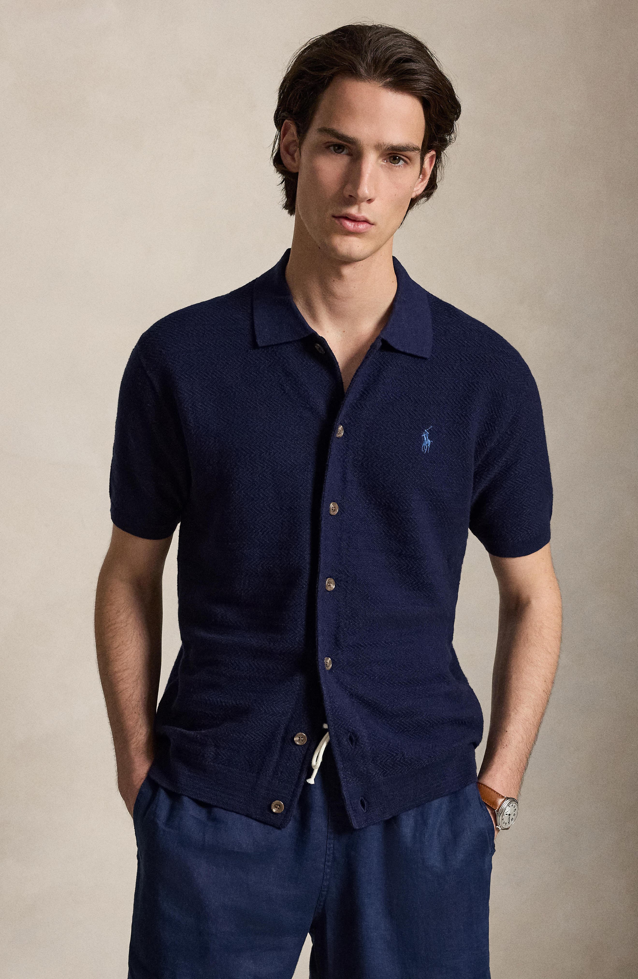 Polo Ralph Lauren Short Sleeve Cotton Herringbone Full Button Cardigan — фото 5