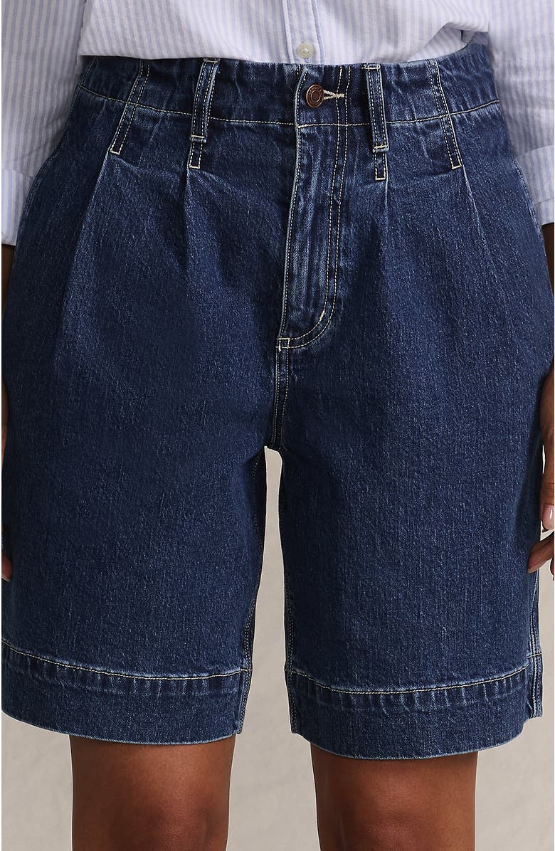 Lands' End Soft Denim High Rise 7" Pleated Trouser Shorts, Main, color, Crawford Wash