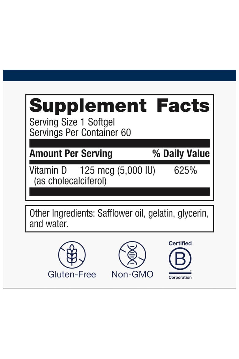 Vitamin D3 5000 IU High Potency Softgels 60 Count, Alternate, color, None