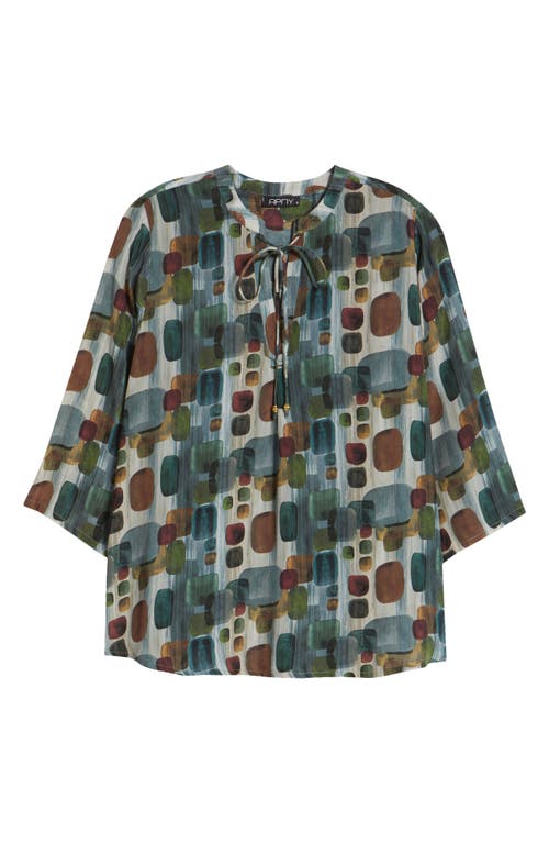 Apny Print Tassel Split Neck Chiffon Top In Blue/white Multi
