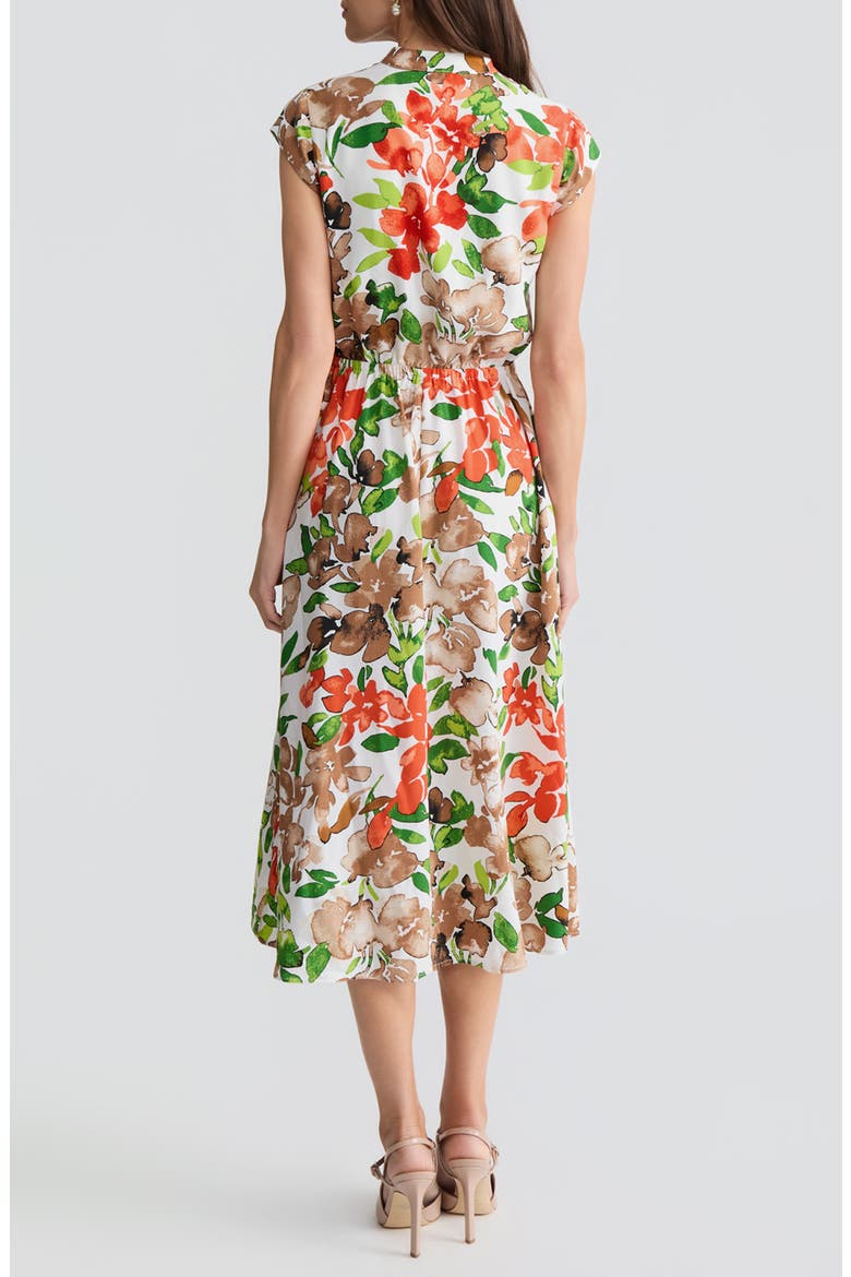 Floral Print Cap Sleeve Midi Dress, Alternate, color, VANILLA ICE MULTI
