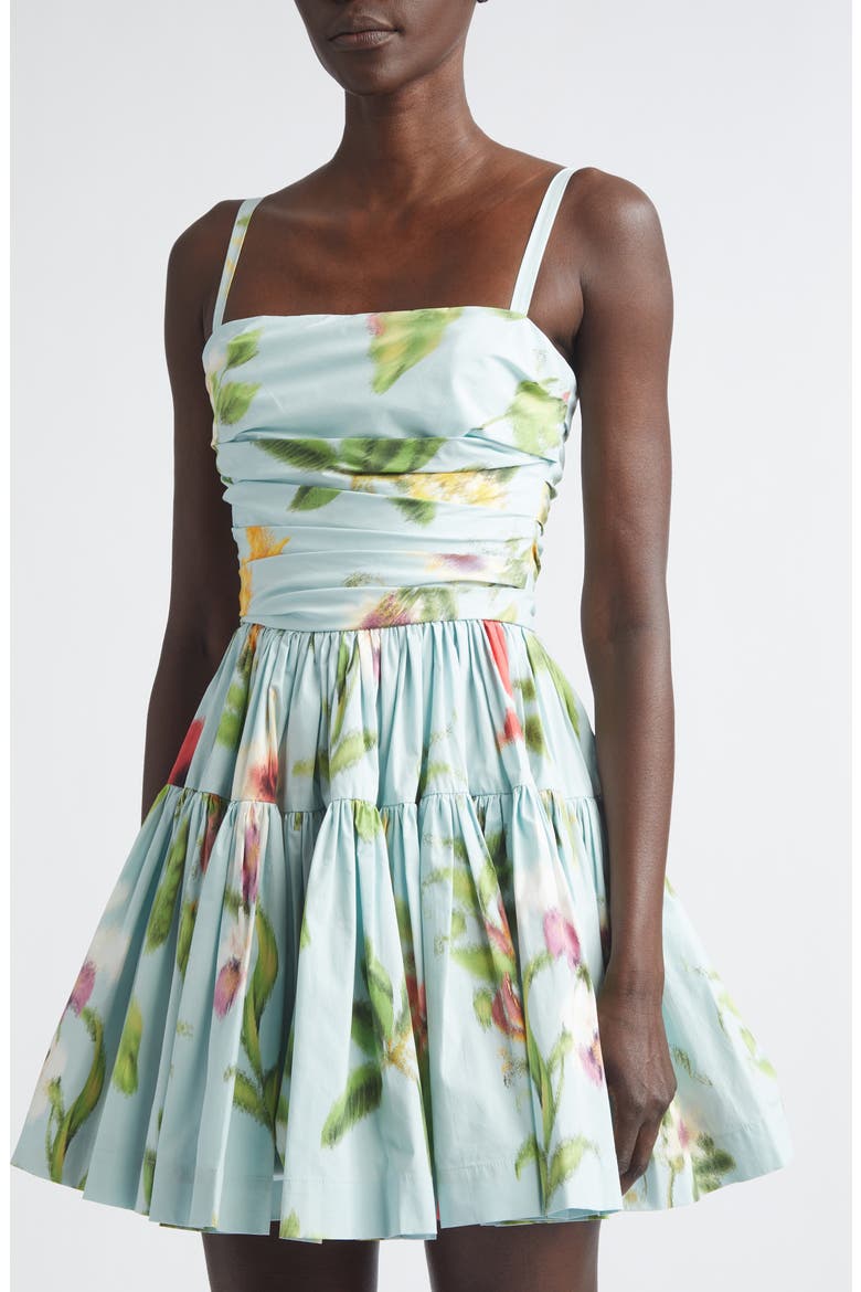 Chiné Floral Print Ruched Cotton Stretch Poplin Sundress, Alternate, color, SALTWATER MULTI