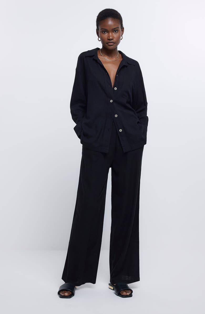 River Island Elastic Waist Wide Leg Trousers, Alternate, color, 