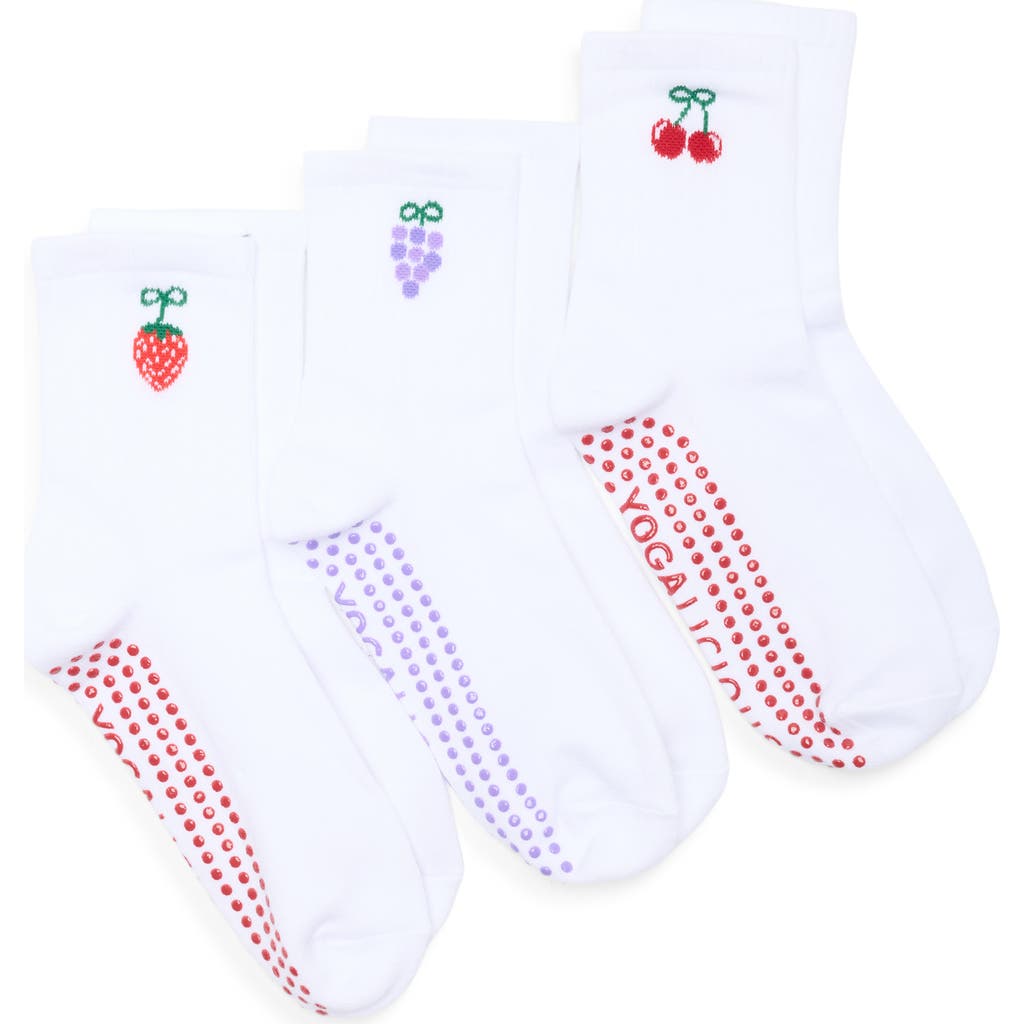 YOGALICIOUS 3-Pack Fruit Jacquard Half Crew Socks in Berry Best Multi at Nordstrom Rack