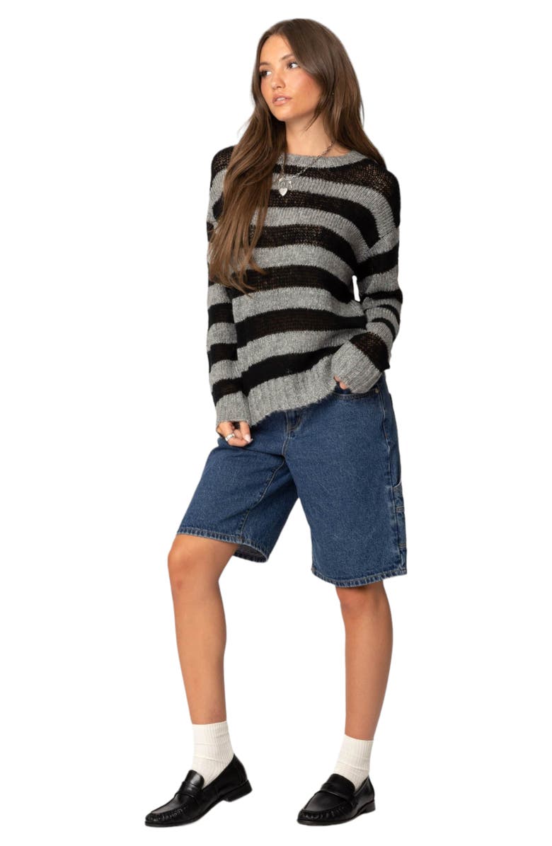 EDIKTED Stripe Sweater, Alternate, color, Black/Grey