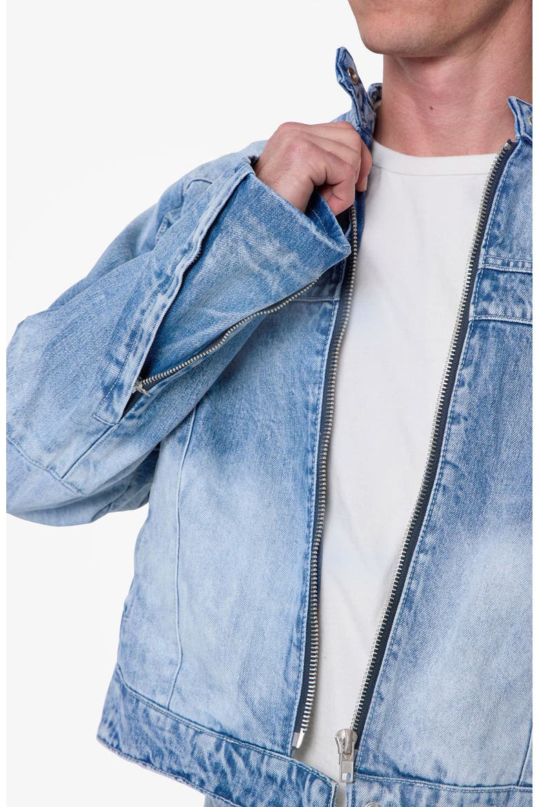 Paneled Moto Denim Jacket, Alternate, color, WASHED BLUE