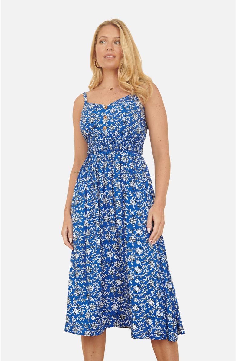 Yumi Printed Sweetheart Neckline Midi Dress, Alternate, color, Blue