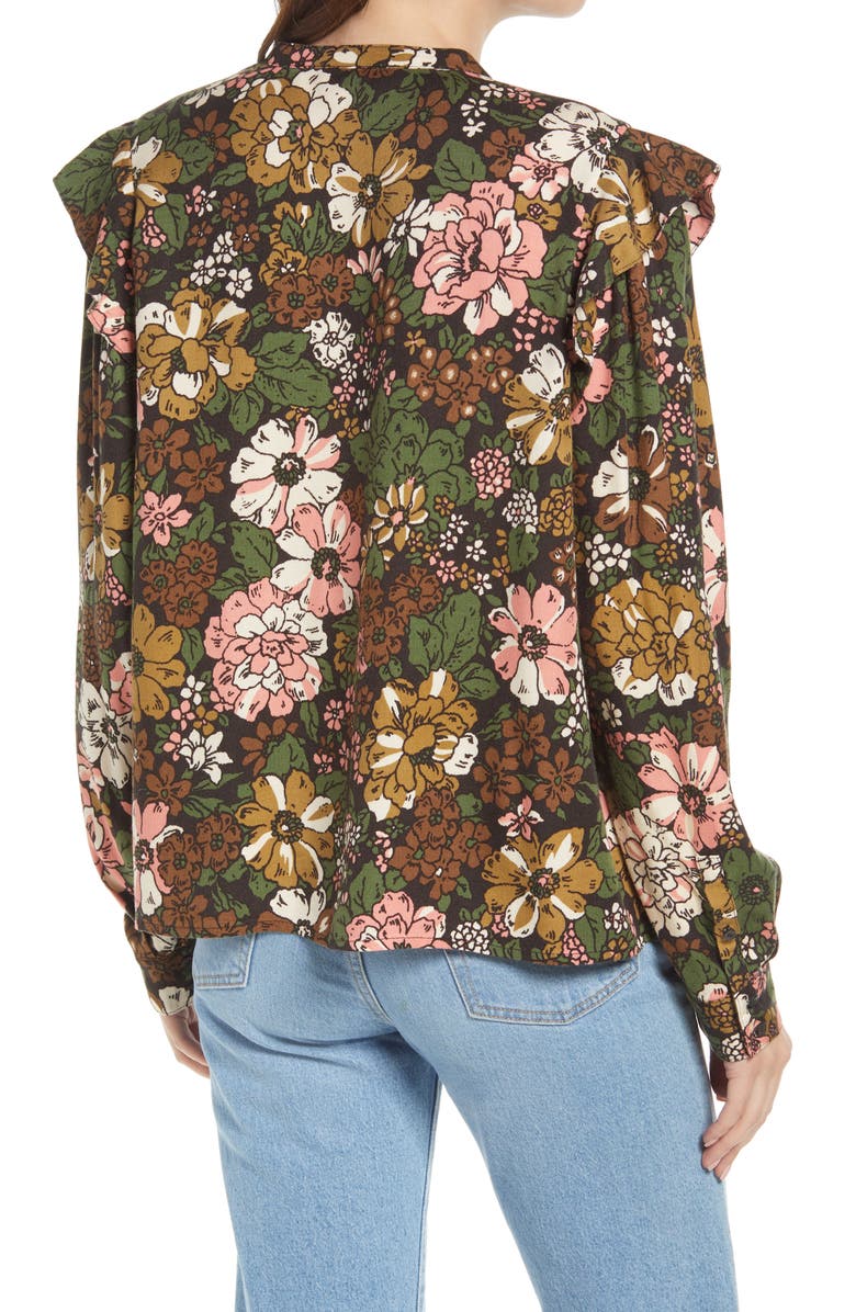 Treasure & Bond Floral Ruffle Trim Button-Up Shirt, Alternate, color, 