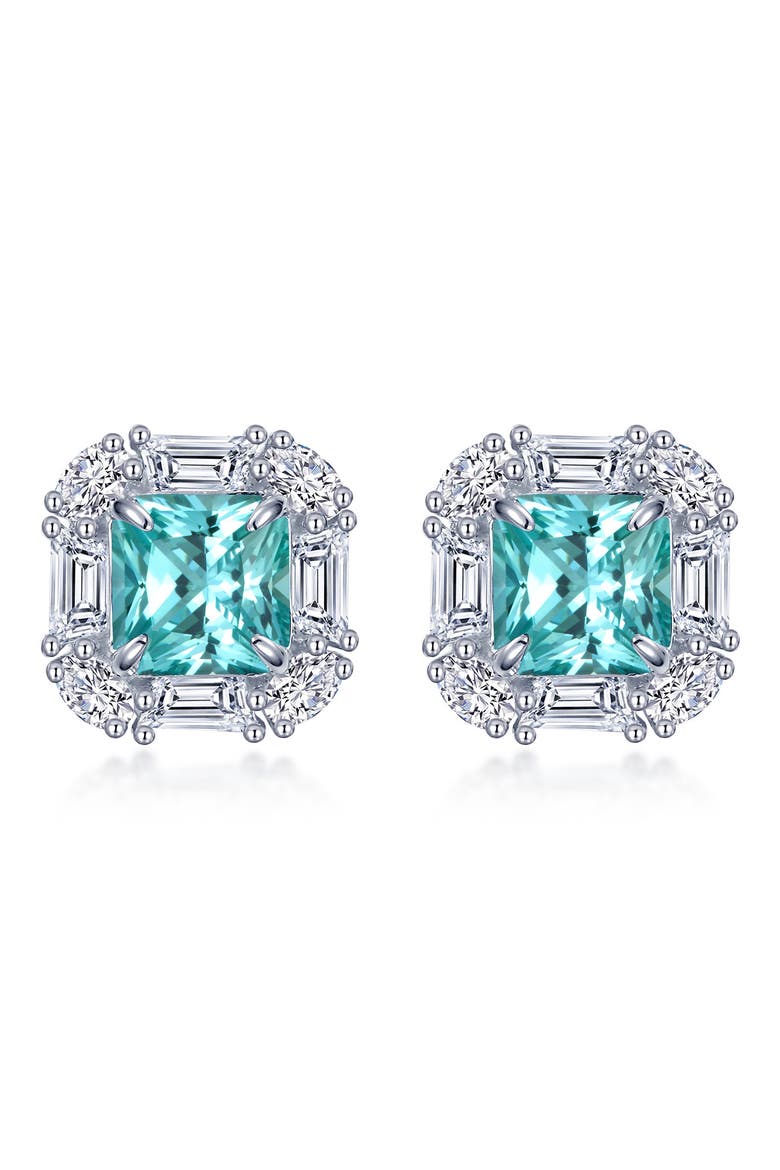 Fancy Lab Grown Sapphire Halo Stud Earrings, Main, color, GREEN