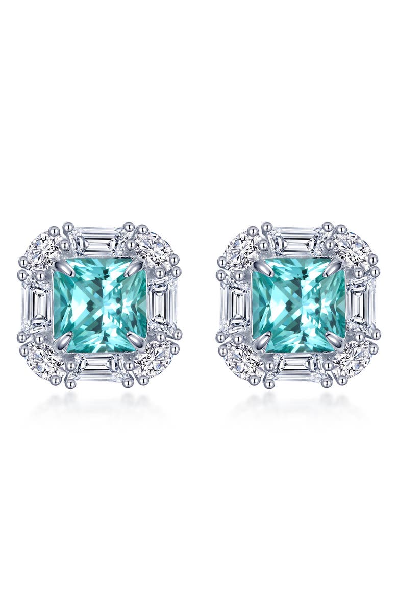 Lafonn Fancy Lab Grown Sapphire Halo Stud Earrings, Main, color, 