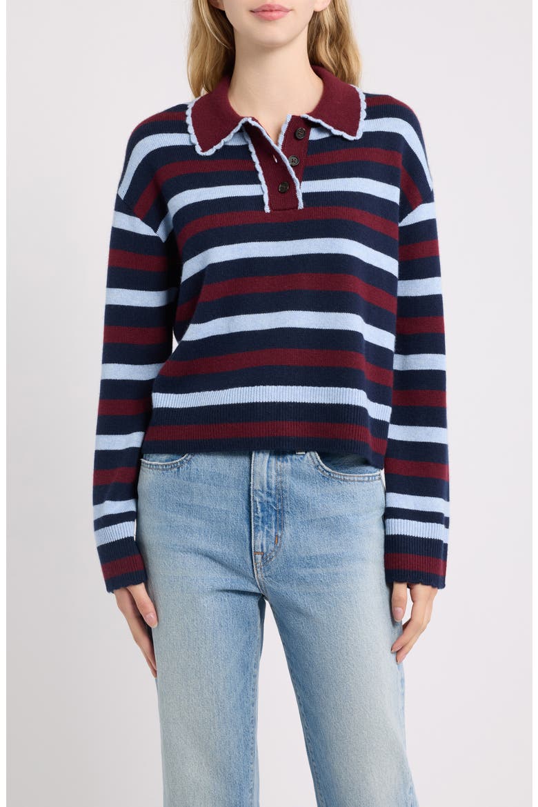 Delora Stripe Polo Sweater, Main, color, TAWNY NAVY STRIPE