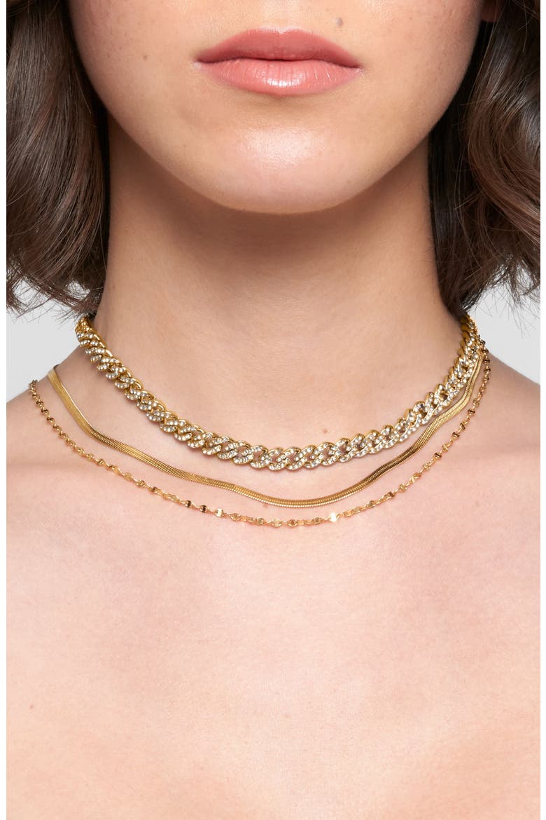 Set of 3 Mixed Chain Necklaces, Alternate, color, GOLD